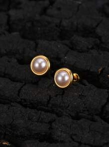 Faux Pearl Decor Stud Earrings