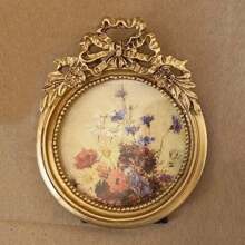 1pc Antique Golden Round Carved Mini Photo Frame, Nostalgic Court Style Photo Frame, For Home Wall Decoration, Desktop Decoration, Figure Photo Decorative Frame, Room Decor, Home Decor Gifts Birthday Graduation - Multicolor - View 2