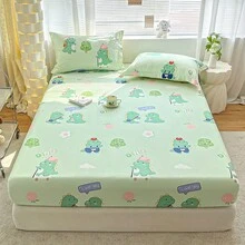 3件套 高档小花田园淑女卡通可爱恐龙保暖柔软透气自然床笠套件 (1床笠+2枕套)，不含枕芯！！不含枕芯！！！