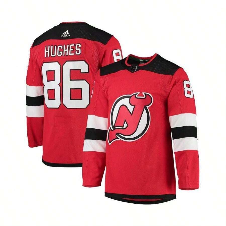 Adidas Men's Jack Hughes Red New Jersey Devils Home Authentic Pro Player Jersey - Red - View 1