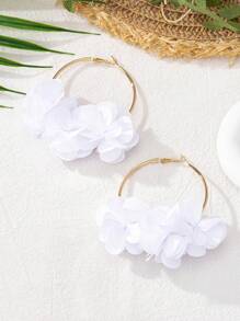 1pair Fashionable And Charming Floral Ear Hoops For Women's Vacation, Party And Dating - White - View 3