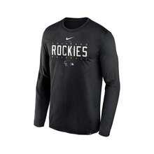 Nike Camiseta de manga larga de estilo de novio con logo del equipo de la colección auténtica de los Colorado Rockies, de rendimiento y en color negro - Negro - Ver 4