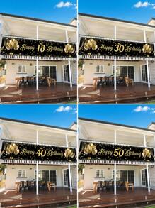 1pc 40*200cm Black Gold Rose Gold Balloon Pattern 18th/30th/40th/50th Birthday Banner, Background Cloth Perfect Decoration 18th/30th/40th/50th Birthday Party, Birthday Family Holiday Party Room Wall Decoration, Outdoor Fence Decoration, Birthday Gift Photography Background Decoration Props,Christmas