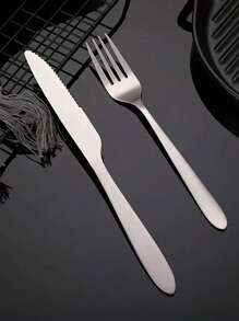 3入組銀色不鏽鋼餐具套裝，刀叉匙套裝，耐用的牛排刀和晚餐叉匙，餐具套裝-附禮盒的西式餐具套裝，適用於家庭，餐廳