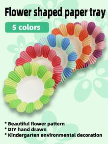 10pcs Colorful Flower Shaped Paper Plates, DIY Crafts For Kindergarten Classroom Decoration And Children's Activities - Orange - View 4