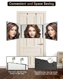 JUSRON 3 Way Mirror For Self Hair Cutting 360 Viewing Angle Self Hair Cutting Mirror, Clear Anti-Fog HD Glass Without Led - Black - View 6