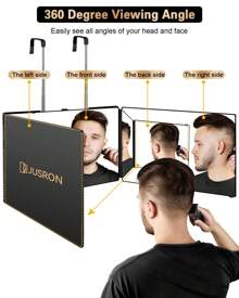 JUSRON 3 Way Mirror For Self Hair Cutting 360 Viewing Angle Self Hair Cutting Mirror, Clear Anti-Fog HD Glass Without Led - Black - View 3