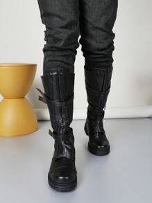 完美搭配牛仔裤，中世纪蒸汽朋克角色扮演长款黑色靴子海盗鞋狂欢节派对花式男士万圣节骑士靴连衣裙