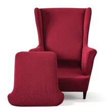 Funda para sillón orejero de 2 piezas, funda protectora para sillón orejero de jacquard - Burdeos - Ver 3