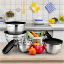 Stainless Steel Mixing Bowl Set - Nested, Airtight Lids, Heavy-Duty, And Dishwasher Friendly - Great For Baking, Serving, And Kitchen Organization - Premium Kitchen Accessory For Home Cooking Enthusiasts - Multicolor - View 9