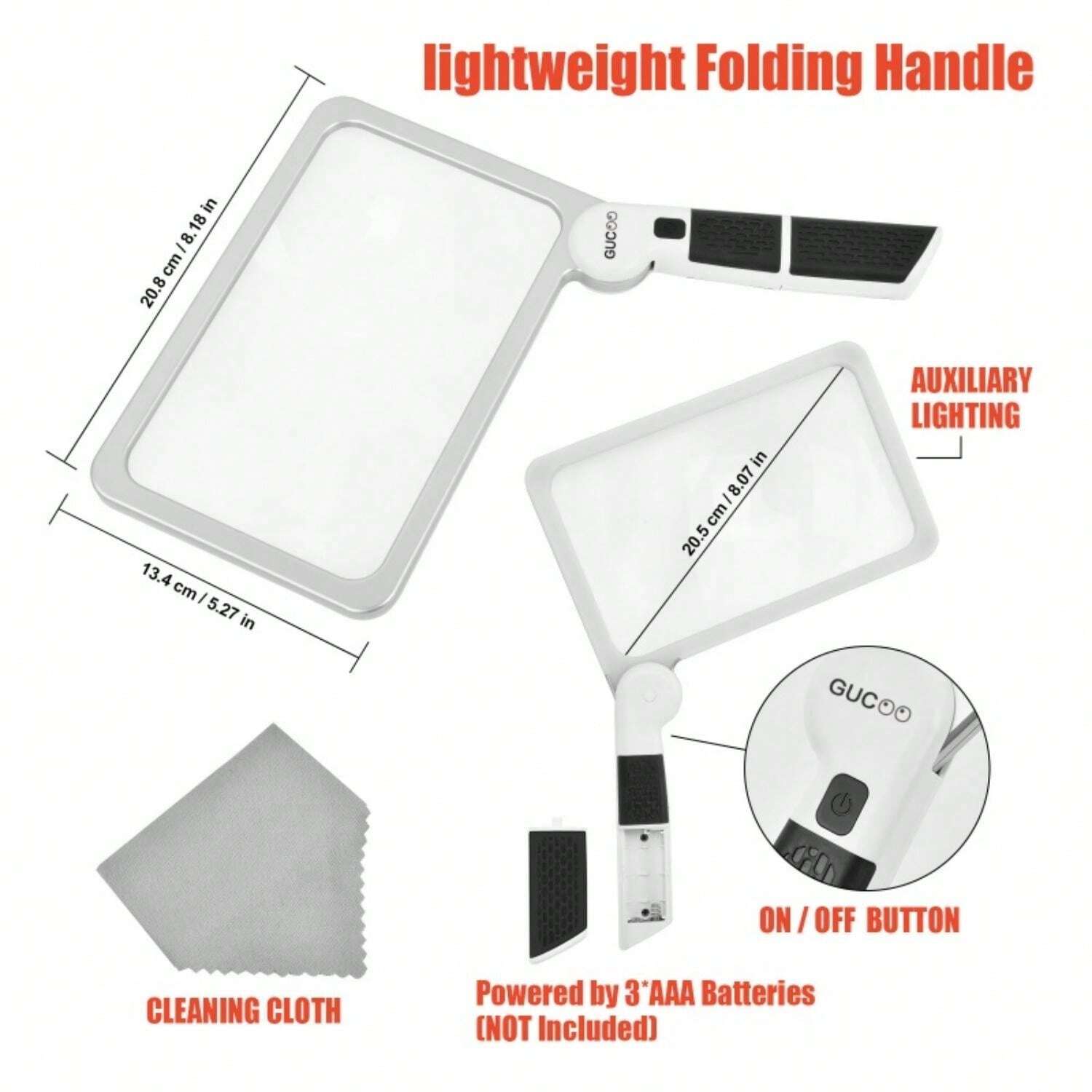 1pc Handheld 48LED Rectangular Folding Magnifying Glass Large Hand Held