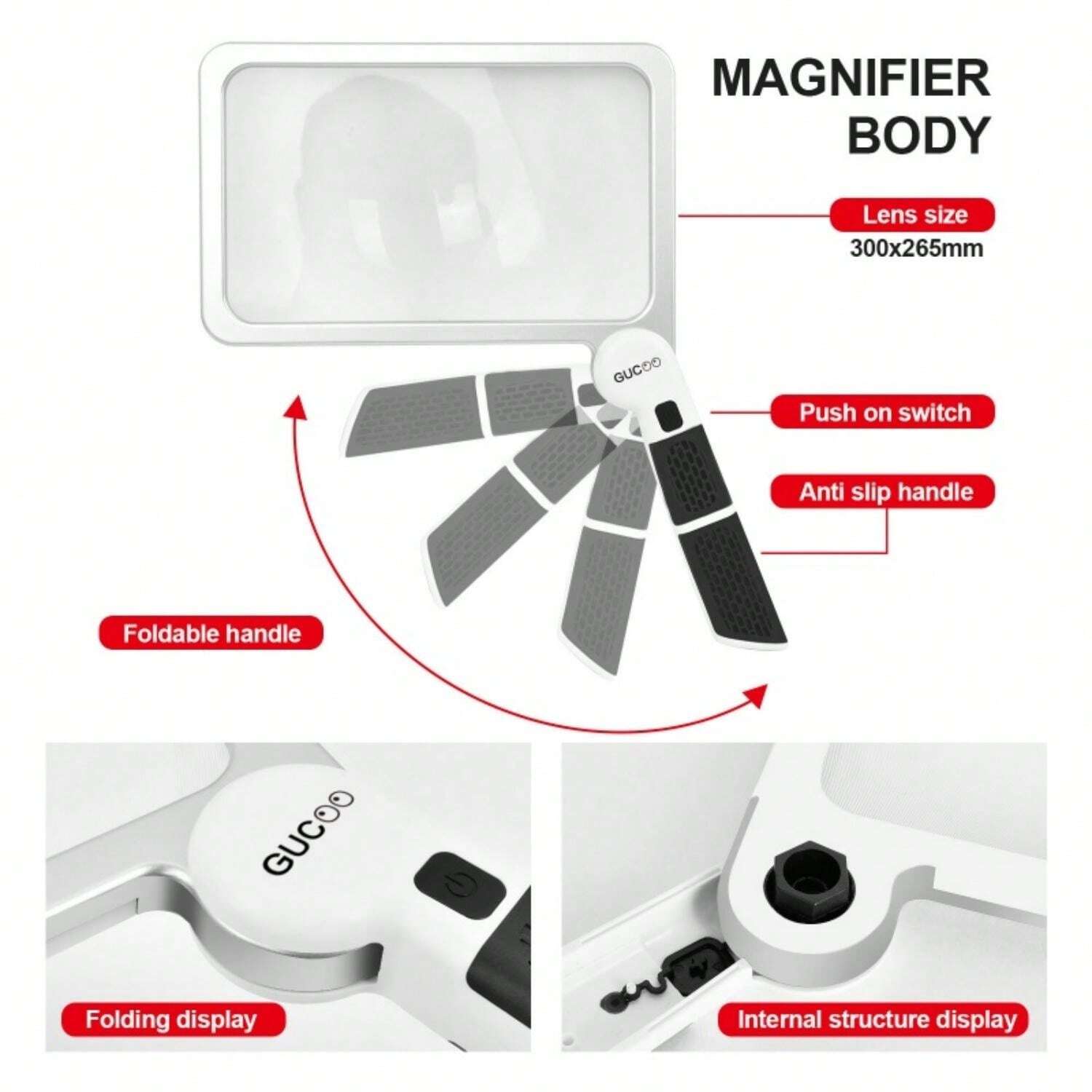 1pc Handheld 48LED Rectangular Folding Magnifying Glass Large Hand Held