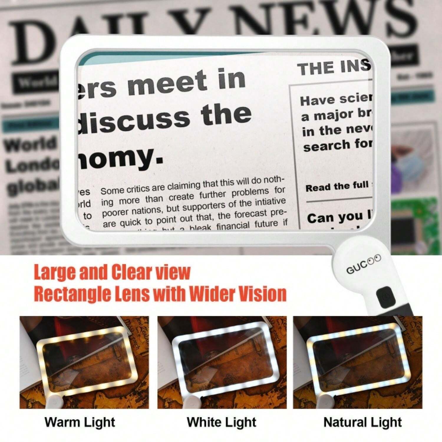 1pc Handheld 48LED Rectangular Folding Magnifying Glass Large Hand Held