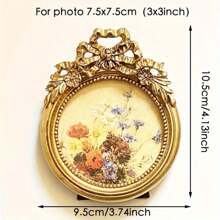 1pc Antique Golden Round Carved Mini Photo Frame, Nostalgic Court Style Photo Frame, For Home Wall Decoration, Desktop Decoration, Figure Photo Decorative Frame, Room Decor, Home Decor Gifts Birthday Graduation - Multicolor - View 7