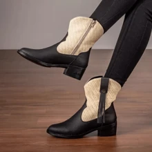 Women Mid-Calf Boots - Đen và trắng - Xem 1
