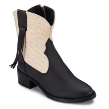 Women Mid-Calf Boots - Đen và trắng - Xem 4