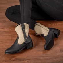 Women Mid-Calf Boots - Đen và trắng - Xem 2