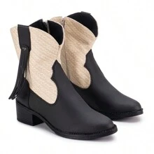 Women Mid-Calf Boots - Đen và trắng - Xem 3