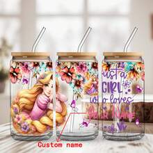 1 cốc nước thủy tinh chủ đề công chúa hoạt hình 16oz, tên cá nhân được tùy chỉnh với màu hoa văn công chúa hoạt hình được in bằng nắp và ống hút, lý tưởng cho sinh nhật, Giáng sinh, tách cà phê, món quà hoàn hảo cho gia đình và bạn bè - trong suốt - Xem 11