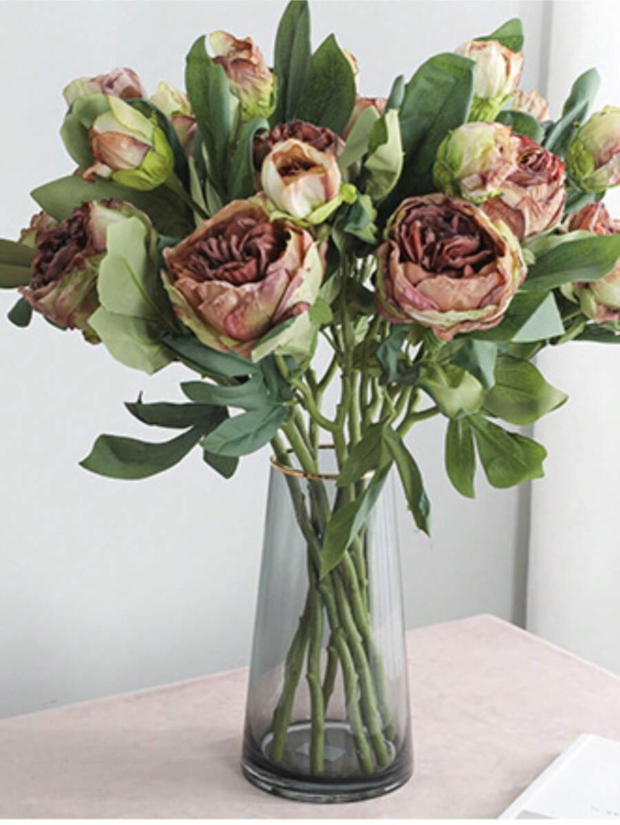 5PCS 19.3in Artificial Peony Fake Flowers Silk Peonies Flowers Vintage  Bouquet Vintage Peony Silk Flower For Home Garden Bridal Wedding Party Festival Decor Birthday,Valentine's Day,Mother's Day Gift - Cà phê nâu - Xem 1