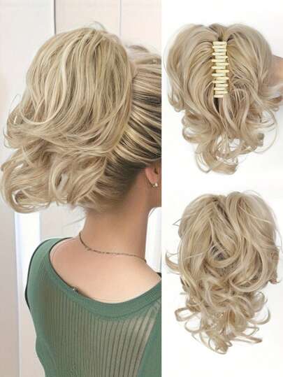 Kratzclip kurzes Pferdeschwanz-Haarextensions, biegsames Metall, unordentlicher Haar-Bun-Haarteil mit gewelltem/krausem, falschem Haar