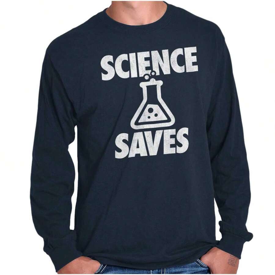Science Saves  Scientist Geek Long Sleeve TShirt Men - Navy - View 1