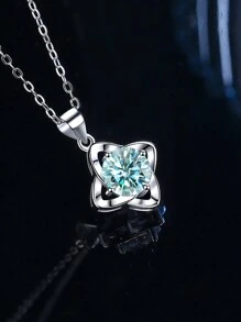 1pc Elegant Luxury 925 Sterling Silver 1 Carat Light Blue Cubic Zirconia Necklace, Suitable For Women's Daily Wear, Gift For Valentine's Day, Mother's Day, Wedding Anniversary, Birthday, New Year, Party, Jewelry