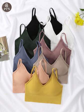 女士8入組日常穿著運動胸罩，無背無鋼圈胸衣
