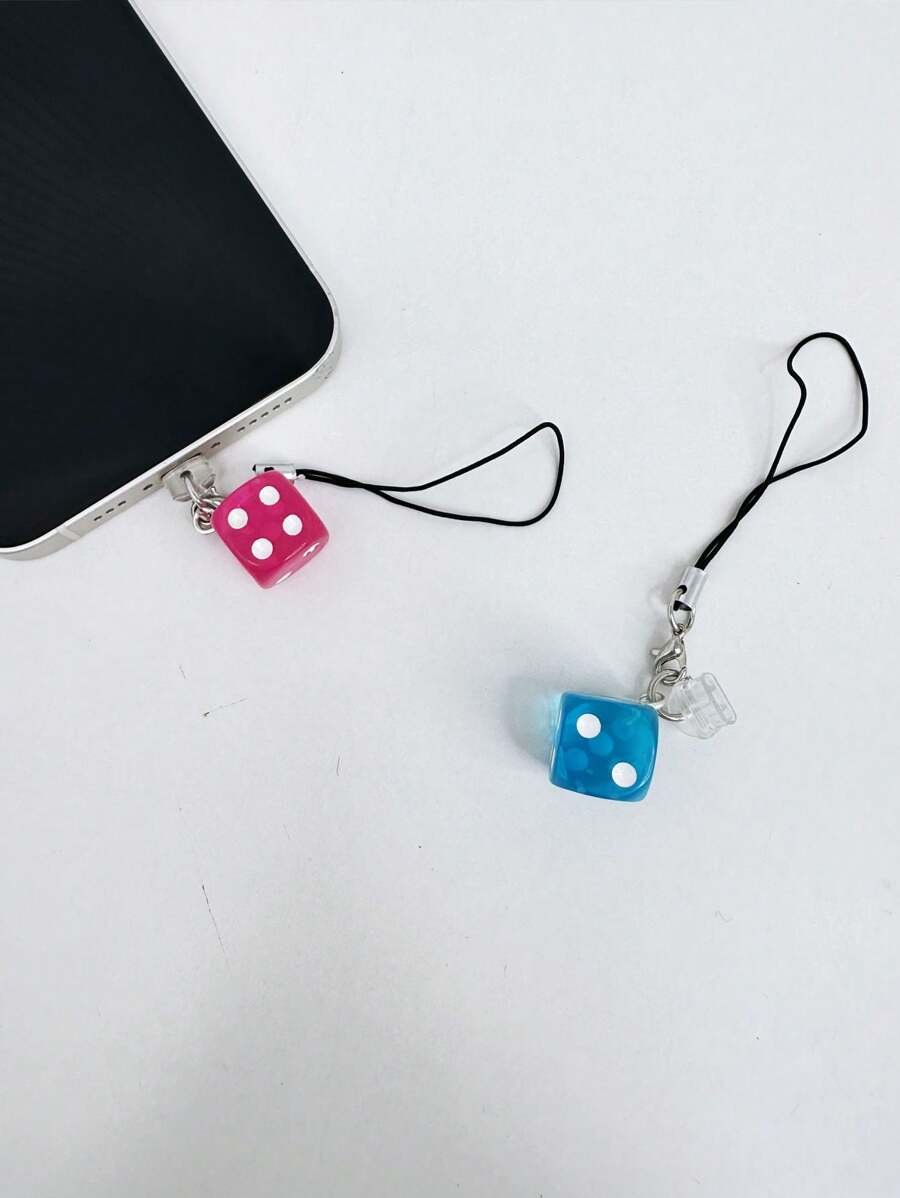 1pc Dice Shaped Phone Port Anti-Dust Plug, Charging And Data Port Stopper, Compatible With IPhone, Type-C Ports, And Can Be Used As Phone Charm - Multicolor - View 1