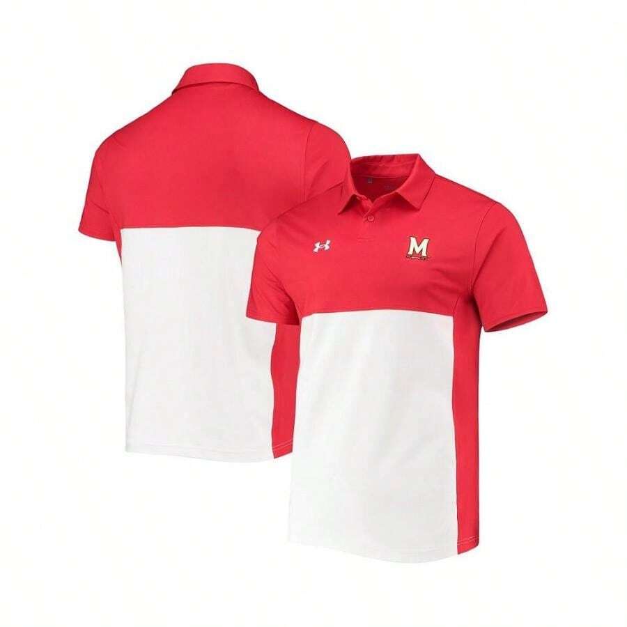Under Armour Boyfriend Style Men's Red, White Maryland Terrapins 2022 Blocked Coaches Performance Polo Shirt - Red/ White - View 1