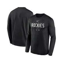 Nike Camiseta de manga larga de estilo de novio con logo del equipo de la colección auténtica de los Colorado Rockies, de rendimiento y en color negro - Negro - Ver 3