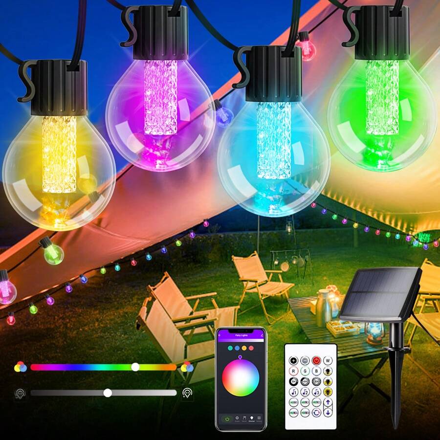 Solar Smart String Lights 25Ft 15 Bulbs Globe G40 LED With Remote And App Control Music Sync Color Changing Waterproof For Outdoor Party Gazebo Yard Garden Tree Decorations - Nhiều màu - Xem 1