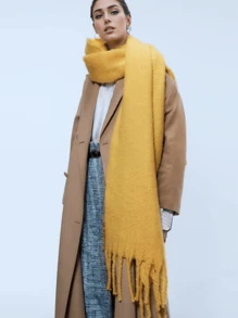 1pc Multi-Colored Women's Solid Plush White Scarf, Thickened Imitation Cashmere, Winter, With Tassels, Soft, Elegant, Fluffy, Slouchy, Romantic, Perfect Gift For Girlfriend Accessories Women