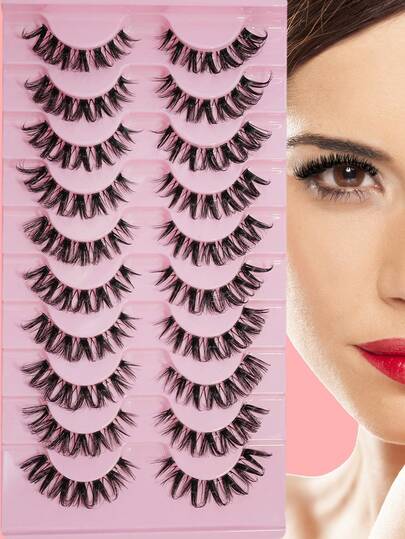 10 pares de pestañas rusas esponjosas y tenues - Paquete de pestañas de visón sintético D Curl para pestañas duraderas y de aspecto natural,pestañas pestans extensiones de pestañas