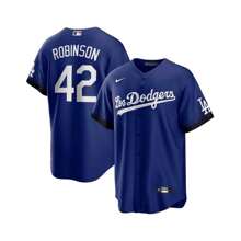Nike 男友风格男款 Jackie Robinson 皇家洛杉矶道奇队 City Connect 复制版球员球衣 - 皇家 - 查看 3