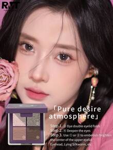 RMT ROMANTIC BEAUTY 1入組RMT霧面閃粉眼影盤，復古唱片設計，持久，高顯色，平滑易混色眼影 - 紫色 - 查看 3