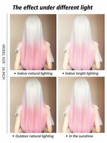1P Piece Type Synthetic Heat-Resistant Wig White Gradient Pink Long Straight Hair, Layered, Realistic And Natural, 26 Inches Long, Made Of Fiber, Suitable For Party Festival Cosplay Use Of Women's Wig