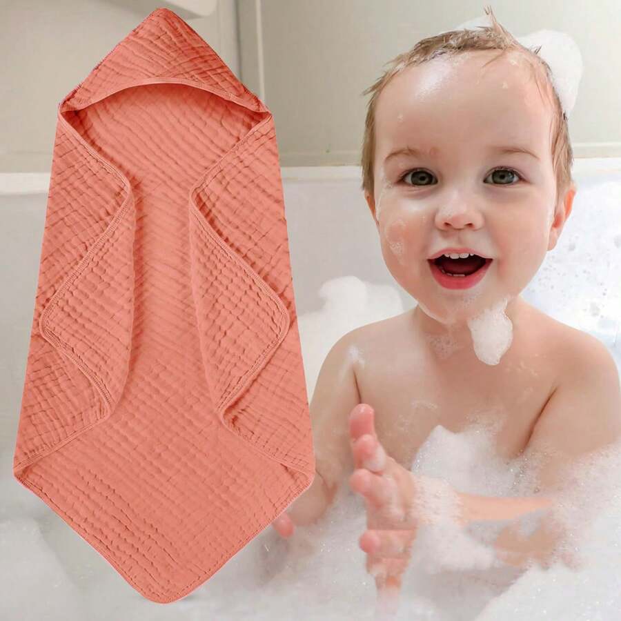 1pc Newborn Hooded Baby Bath Towel, Swaddling Blanket, And Soft, Absorbent Hooded Baby Wrapping Cloth, Essential For Infants And Toddlers - Light Red - View 1