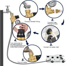 RV Water Pressure Regulator, Brass Lead-Free Adjustable RV Water Pressure Regulator With Gauge, RV Water Regulator For Camper Travel Trailers - 金色 - 查看 2