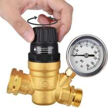 RV Water Pressure Regulator, Brass Lead-Free Adjustable RV Water Pressure Regulator With Gauge, RV Water Regulator For Camper Travel Trailers - 金色 - 查看 1