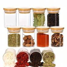 12 件储物容器，高硼硅玻璃储物罐，带密封竹盖套装，透明食品密封容器，适用于谷物、意大利面、坚果、香料、面粉、咖啡、厨房收纳和储物、厨房配件、储物、厨房收纳、收纳、厨房用品、房间装饰、家居装饰、家居装饰、圣诞礼物、家居礼物、房间装饰 - 12件套裝收納保鮮罐 - 查看 11