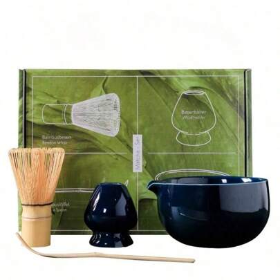 4 Stücke/Set einfach zu reinigende Matcha Tee-Set mit Werkzeughalter, inklusive Schale, Quirl, Löffel, tolles Geschenk für Zeremonien, traditionelle japanische Stil Dekoration Schulanfang