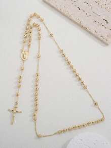 1 件金色圣母玛利亚串珠项链，带吊坠，适合女性日常或派对佩戴 - 金黃色 - 查看 3