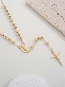 1 件金色圣母玛利亚串珠项链，带吊坠，适合女性日常或派对佩戴 - 金黃色 - 查看 2