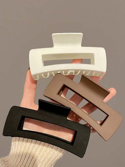 3/1 件女式黑色/白色/棕色大号 4.33 英寸方形轻质塑料发夹，时尚百搭高端优雅简约纯色发夹，适合日常、休闲、派对、通勤、度假、洗脸、化妆、服装搭配发夹发夹发夹接发夹，学校用品，大学秋冬爪夹女士发饰