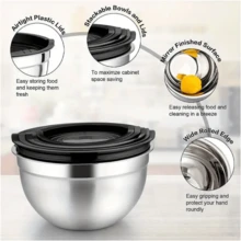 Stainless Steel Mixing Bowl Set - Nested, Airtight Lids, Heavy-Duty, And Dishwasher Friendly - Great For Baking, Serving, And Kitchen Organization - Premium Kitchen Accessory For Home Cooking Enthusiasts - Multicolor - View 5