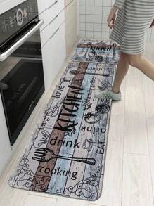 1/2 件多色木板文字和图形印花厨房垫，柔软毛绒矩形防滑地毯，适用于客厅、餐厅、厨房 - 彩色 - 查看 4