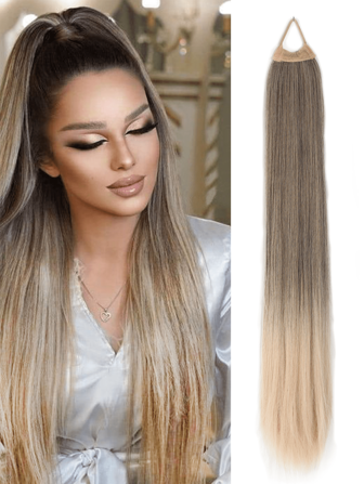 Elegant Women's Ponytail Extension, 28" Long Straight Synthetic Hair, Versatile Elastic Band Wig - Suitable For All