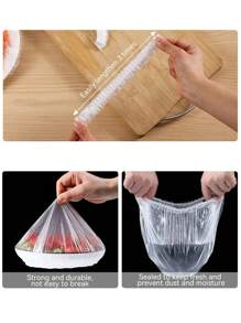 100 件防漏防尘食物罩，用于保鲜和储存 - 弹性防臭厨房配件，用于剩菜、水果和米饭 - 适合冷冻和冷藏、储存、厨房收纳、收纳、厨房用品、房间装饰、家居装饰、户外、露营 - 透明 - 查看 3