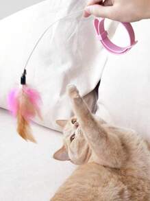 Cat Teaser Wand Toy, Automatic Feather Spinning Headgear For Cats To Self-Play Helps Release Energy - Pink - View 3